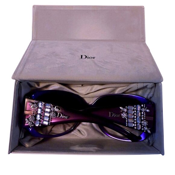 CHRISTIAN DIOR Limited Edition 609-J8 Purple Sun Crystal Silver Gems SUNGLASSES - Picture 6 of 13